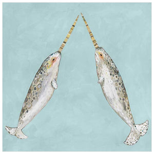 Narwhal Duo On Aqua Wall Art-Wall Art-Jack and Jill Boutique
