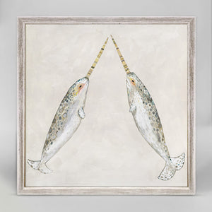 Narwhal Duo - Mini Framed Canvas-Mini Framed Canvas-Jack and Jill Boutique