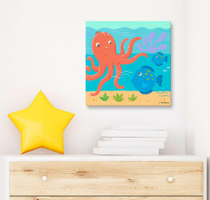 Octopus & Fish Wall Art-Wall Art-14x14 Canvas-Jack and Jill Boutique