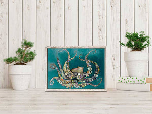 Octopus in the Deep Teal Sea - Mini Framed Canvas-Mini Framed Canvas-Jack and Jill Boutique