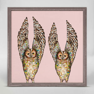 Owl Duo On Pink - Mini Framed Canvas-Mini Framed Canvas-Jack and Jill Boutique