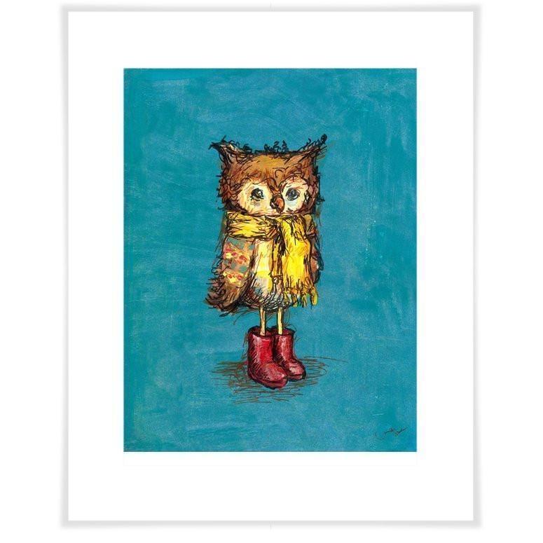 Owl in Big Red Boots-Art Print-Jack and Jill Boutique