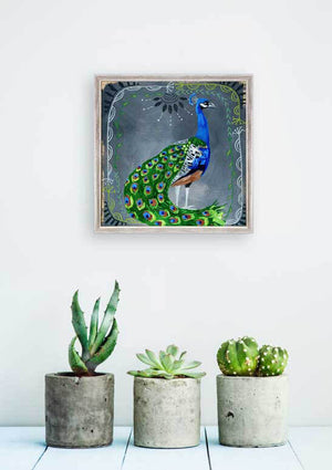 Painted Animals - Peacock Mini Framed Canvas-Mini Framed Canvas-Jack and Jill Boutique