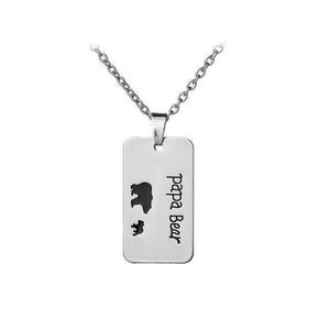 Papa Bear Engraved Black Enamel Dog Tag Pendant Necklace for Dad-Jewelry-Silver-1-Jack and Jill Boutique