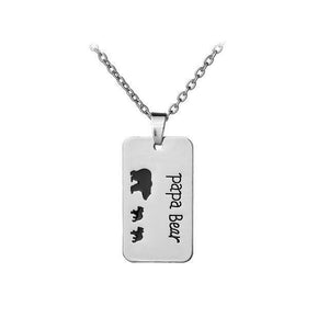 Papa Bear Engraved Black Enamel Dog Tag Pendant Necklace for Dad-Jewelry-Silver-2-Jack and Jill Boutique