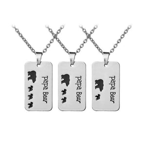 Papa Bear Engraved Black Enamel Dog Tag Pendant Necklace for Dad-Jewelry-Jack and Jill Boutique