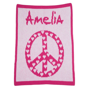 Peace Sign with Hearts Personalized Stroller Blanket or Baby Blanket-Blankets-Jack and Jill Boutique