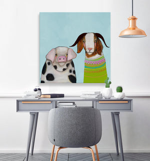 Pig And Goat Pals - Sky Blue Wall Art-Wall Art-Jack and Jill Boutique