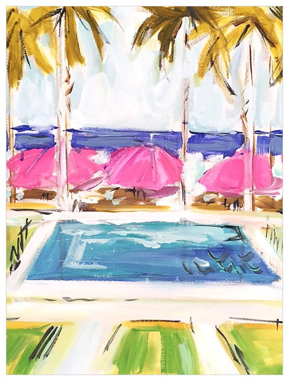 Pink Umbrellas By The Pool Wall Art-Wall Art-Jack and Jill Boutique