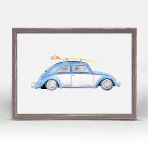 Planes, Trains & Autos - Blue VW Beetle Mini Framed Canvas-Mini Framed Canvas-Jack and Jill Boutique