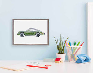 Planes, Trains & Autos - Green Porsche Mini Framed Canvas-Mini Framed Canvas-Jack and Jill Boutique