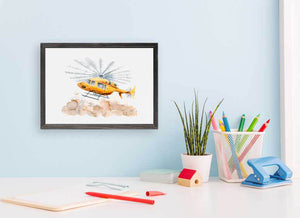 Planes, Trains & Autos - Helicopter Mini Framed Canvas-Mini Framed Canvas-Jack and Jill Boutique