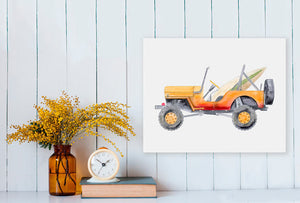Planes, Trains & Autos - Orange Jeep Wall Art-Wall Art-Jack and Jill Boutique