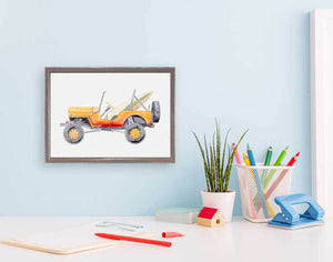 Planes, Trains & Autos - Orange Jeep Mini Framed Canvas-Mini Framed Canvas-Jack and Jill Boutique