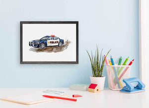 Planes, Trains & Autos - Police Car Mini Framed Canvas-Mini Framed Canvas-Jack and Jill Boutique