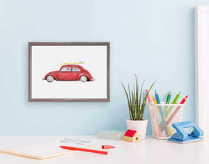 Planes, Trains & Autos - Red VW Beetle Mini Framed Canvas-Mini Framed Canvas-Jack and Jill Boutique
