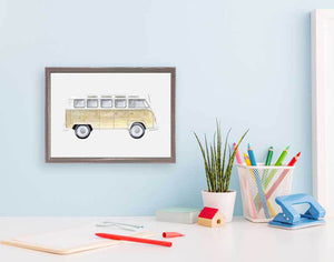 Planes, Trains & Autos - Tan VW Wagon Mini Framed Canvas-Mini Framed Canvas-Jack and Jill Boutique