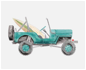 Planes, Trains & Autos - Teal Jeep Wall Art-Wall Art-Jack and Jill Boutique