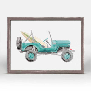 Planes, Trains & Autos - Teal Jeep Mini Framed Canvas-Mini Framed Canvas-Jack and Jill Boutique