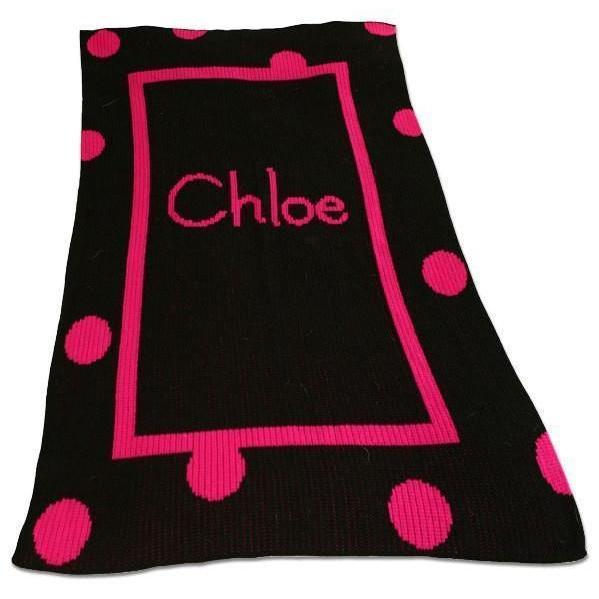 Polka Dot Solid Border & Name Personalized Stroller Blanket or Baby Blanket-Blankets-Jack and Jill Boutique