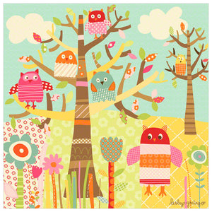 Pretty Owls Wall Art-Wall Art-21x21 Canvas-Jack and Jill Boutique