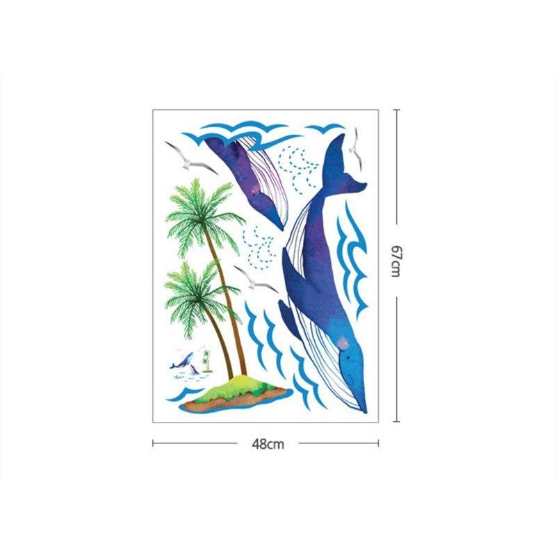 Whales near Cocunut trees - Double sided glass stickers for bathroom / childrens room-Decals-Jack and Jill Boutique