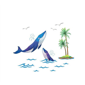 Whales near Cocunut trees - Double sided glass stickers for bathroom / childrens room-Decals-Jack and Jill Boutique