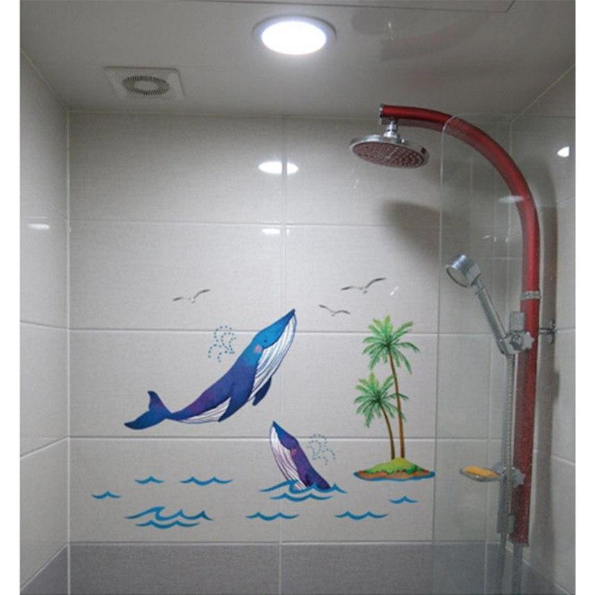 Whales near Cocunut trees - Double sided glass stickers for