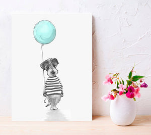 Pup with His Blue Balloon Wall Art-Wall Art-Jack and Jill Boutique