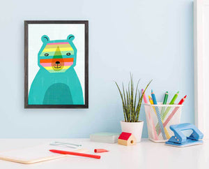 Rainbow Bear - Mini Framed Canvas-Mini Framed Canvas-Jack and Jill Boutique