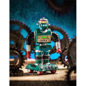Robot & Gears - Turquoise | Canvas Wall Art-Canvas Wall Art-Jack and Jill Boutique