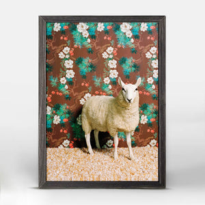 Sheep On Floral Pattern - Mini Framed Canvas-Mini Framed Canvas-Jack and Jill Boutique