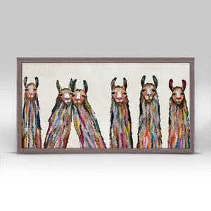 Six Lively Llamas on Cream - Mini Framed Canvas-Mini Framed Canvas-Jack and Jill Boutique