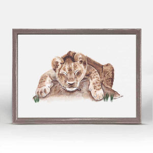 Sleeping Animal Portraits - Baby Lion Mini Framed Canvas-Mini Framed Canvas-Jack and Jill Boutique
