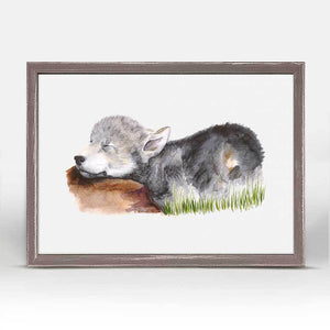 Sleeping Animal Portraits - Baby Wolf Mini Framed Canvas-Mini Framed Canvas-Jack and Jill Boutique