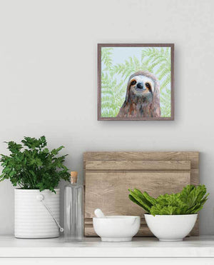 Sloth With Fern - Mini Framed Canvas-Mini Framed Canvas-Jack and Jill Boutique