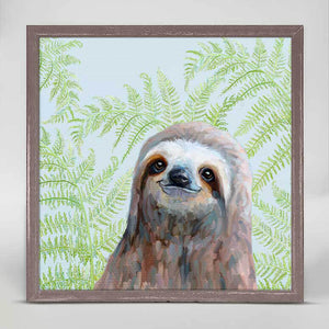 Sloth With Fern - Mini Framed Canvas-Mini Framed Canvas-Jack and Jill Boutique