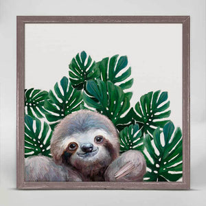 Sloth With Leaves - Mini Framed Canvas-Mini Framed Canvas-Jack and Jill Boutique