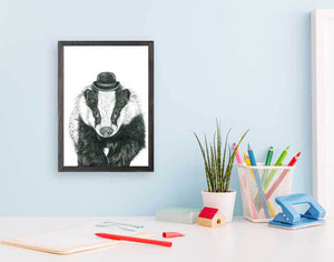 Society Animals - Benny Badger Mini Framed Canvas-Mini Framed Canvas-Jack and Jill Boutique