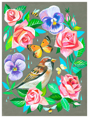 Sparrow In Roses Wall Art-Wall Art-Jack and Jill Boutique