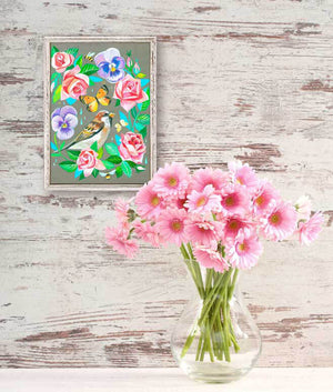 Sparrow In Roses - Mini Framed Canvas-Mini Framed Canvas-Jack and Jill Boutique