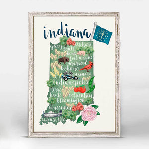 State Map - Indiana Mini Framed Canvas-Mini Framed Canvas-Jack and Jill Boutique