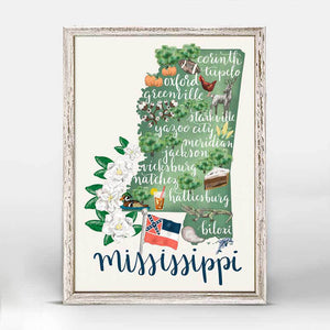 State Map - Mississippi Mini Framed Canvas-Mini Framed Canvas-Jack and Jill Boutique