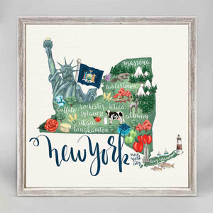 State Map - New York Mini Framed Canvas-Mini Framed Canvas-Jack and Jill Boutique