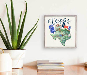 State Map - Texas Mini Framed Canvas-Mini Framed Canvas-Jack and Jill Boutique