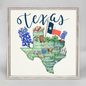 State Map - Texas Mini Framed Canvas-Mini Framed Canvas-Jack and Jill Boutique