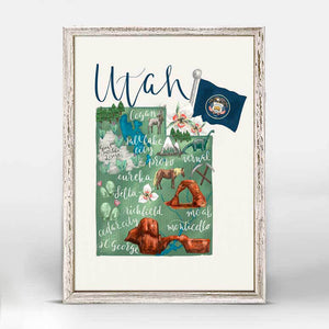 State Map - Utah Mini Framed Canvas-Mini Framed Canvas-Jack and Jill Boutique