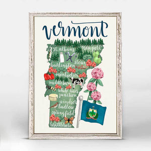 State Map - Vermont Mini Framed Canvas-Mini Framed Canvas-Jack and Jill Boutique