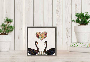 Swan Love On Pearl White Mini Framed Canvas-Mini Framed Canvas-Jack and Jill Boutique