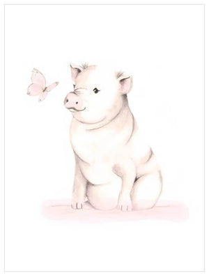 Sweet Blush Animals - Pig And Butterfly Wall Art-Wall Art-Jack and Jill Boutique